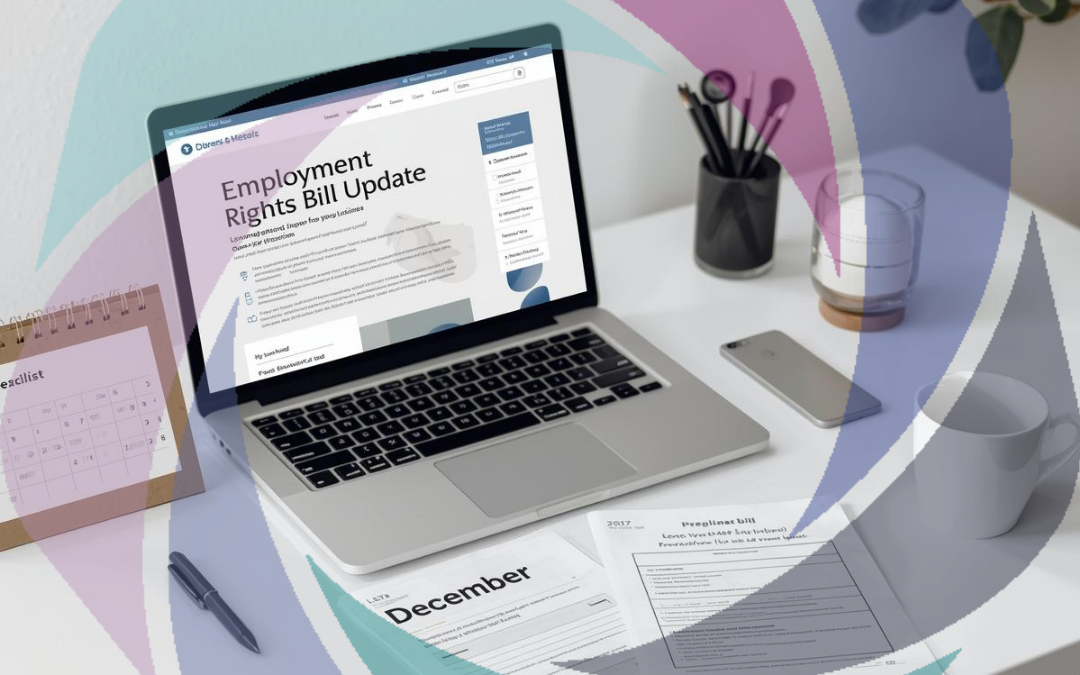UK Parliament building with Employment Rights Bill document showing latest employment law legislation updates for small businesses