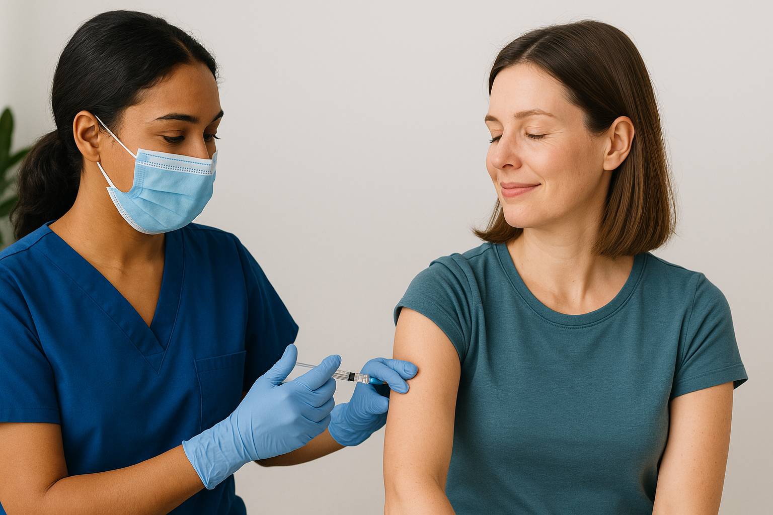 Healthcare professional administering flu vaccination to employee