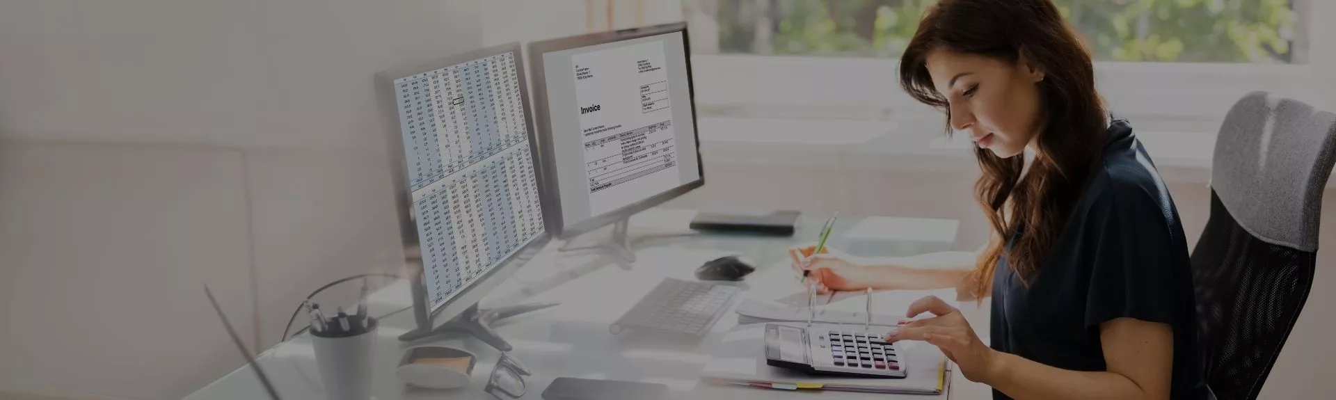 A business owner reviewing payroll records on a laptop to ensure accuracy.